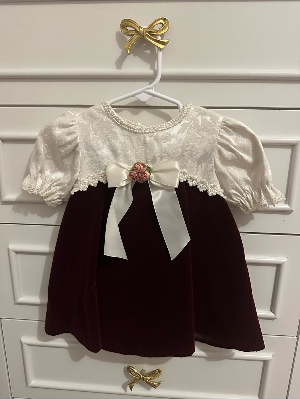 Vintage Allison Ann Burgundy Velvet Christmas Dress Girls Holiday Party Dress
